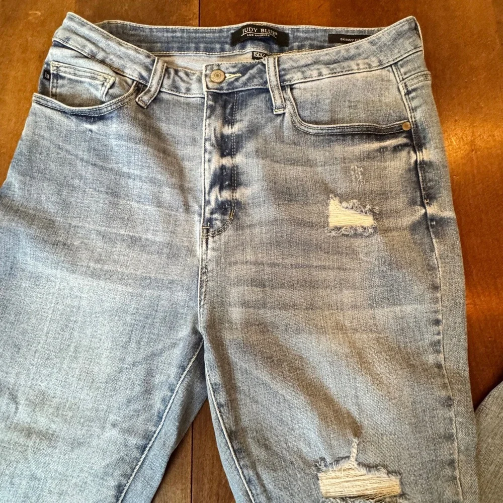 Judy Blue Skinny Jeans Womens 15/32 Light Blue Excellent‎ Distressed High Rise